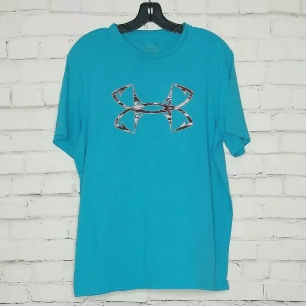 Under Armour Heat Gear Men's Blue with Camo Graphic Logo Tshirt size XL - Picture 1 of 9